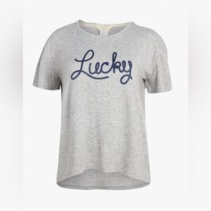 Lucky Brand Western Rodeo Script Graphic Modal T Shirt Grey Navy Oversized Fit M